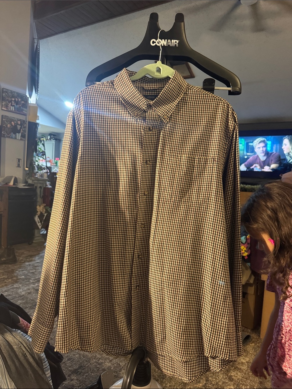Arrow Men's Brown and White Checked Button-Down Shirt